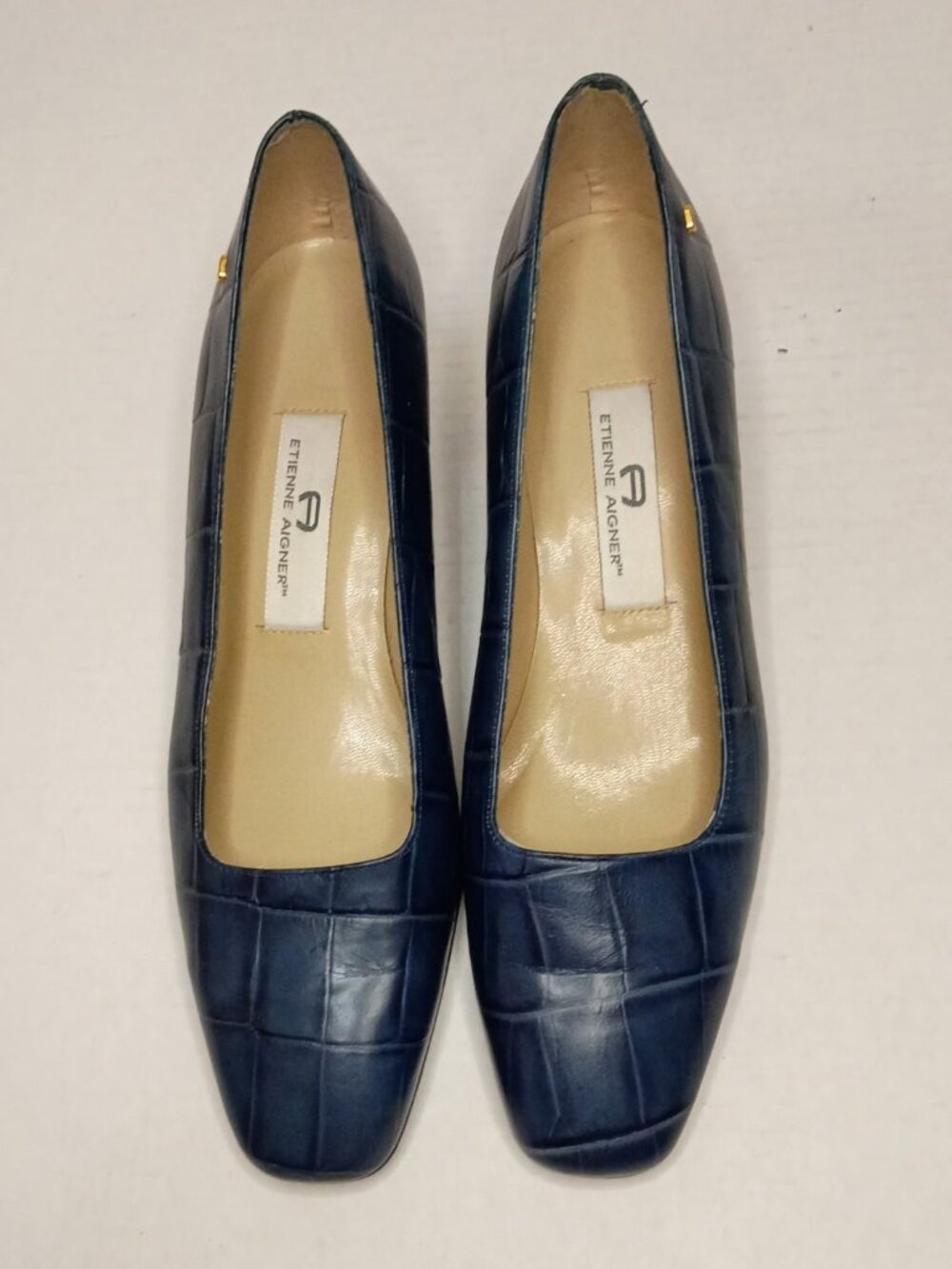 Vintage Etienne Aigner Astoria Navy Croc Leather Heels Women's Size 9M